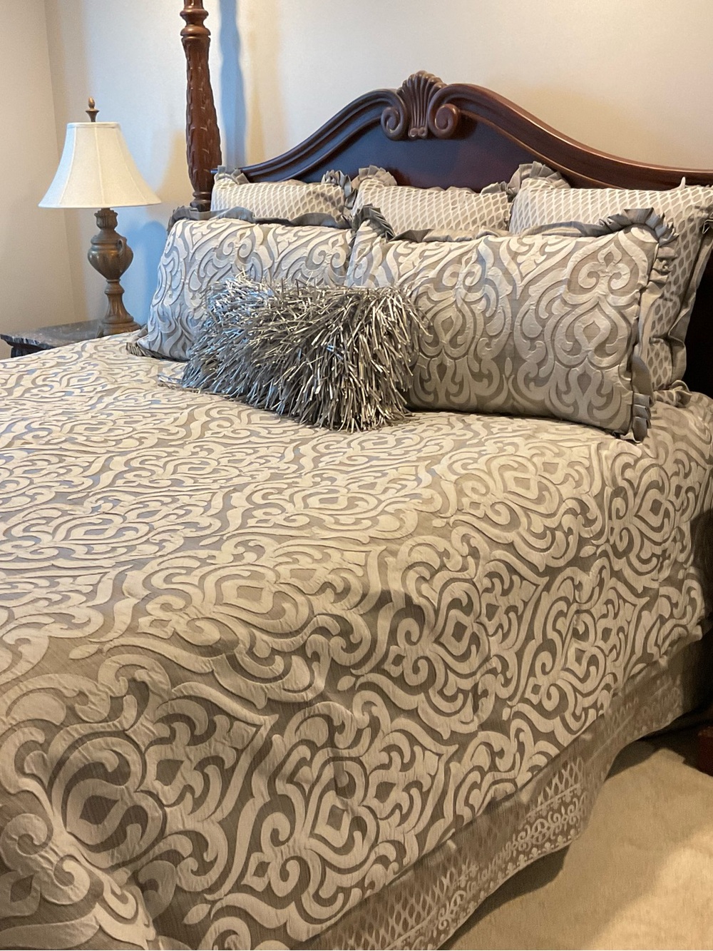 Luxury Taupe and Gray Scroll Comforter Set by